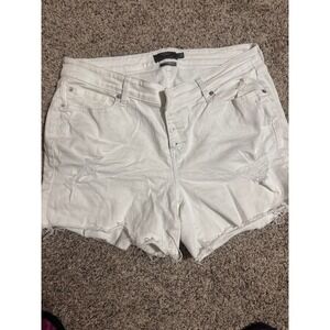 Torrid Womens White Distressed Mid Rise Denim Shorts Vintage Stretch Cutoff 14